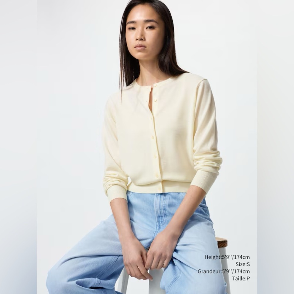 NWOT Uniqlo Cream Cardigan Sweater 100% wool